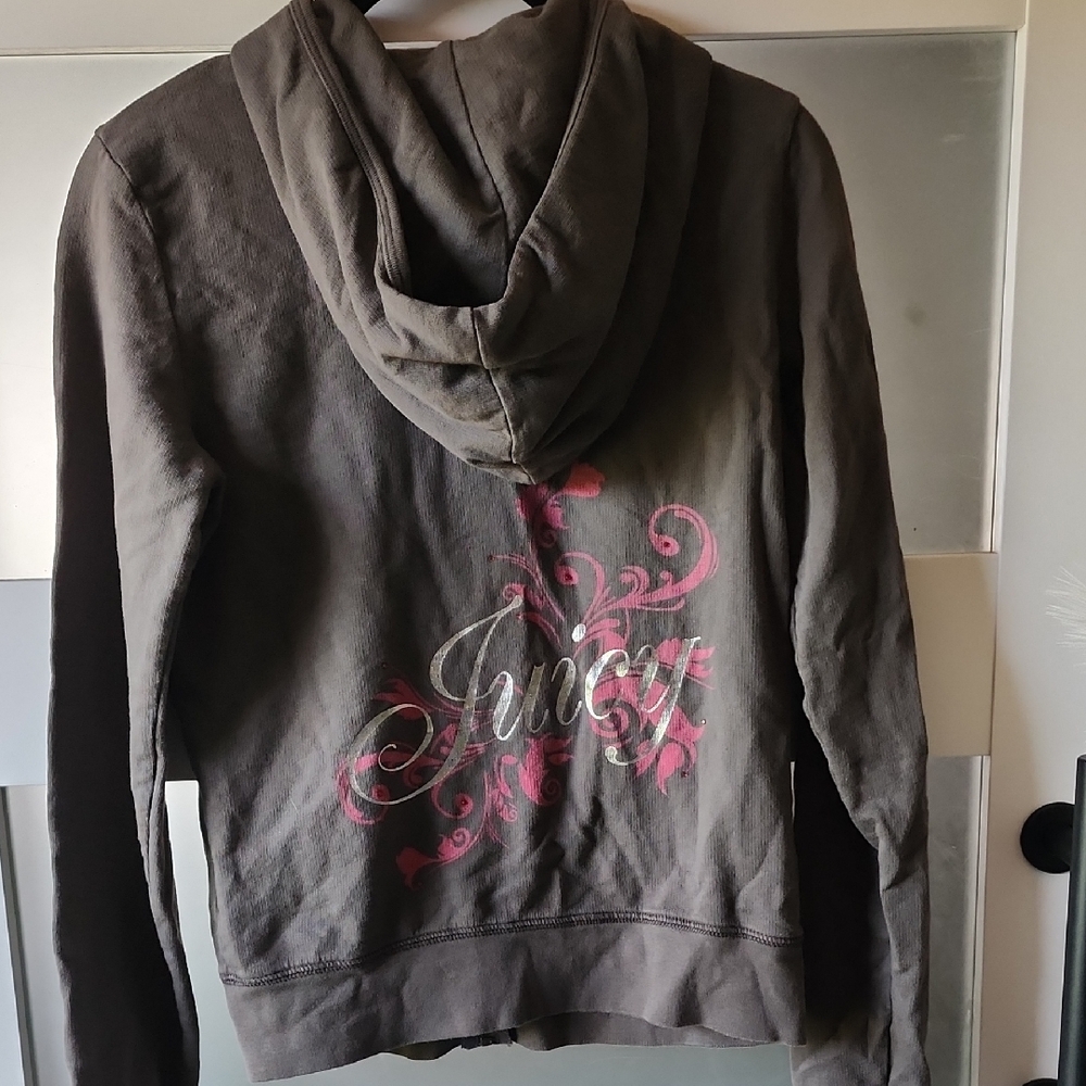 Vintage Juicy Couture Gray and Pink Graphic Long Sleeve Hoodie